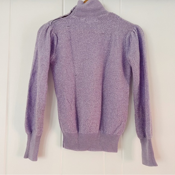 Vintage Lavender Button Neck Puffed Shoulder Long Sleeved Turtle Neck Sweater XS - Picture 6 of 7
